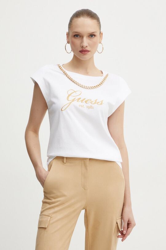 

Хлопковая футболка CRYSTAL Guess, белый