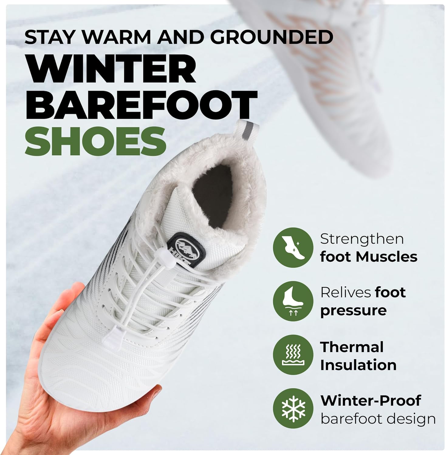 Зимние ботинки для походов Hike Footwear HF Barefoot - Эргономичные поддерживающие зимние ботинки для походов, подошва с нулевым перепадом, широкая носочная часть, инновационный дизайн, унисекс, черный — фото 4