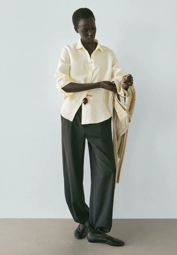 Струящаяся блузка на пуговицах Massimo Dutti, Light Yellow — фото 2