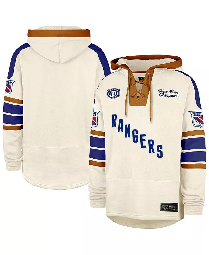 

Мужская кремовая толстовка с капюшоном New York Rangers Blue Line Heritage Lacer на шнуровке '47 Brand
