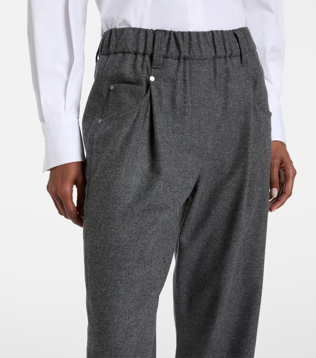 Укороченные прямые брюки из шерсти и кашемира Brunello Cucinelli, Mid Grey — фото 4