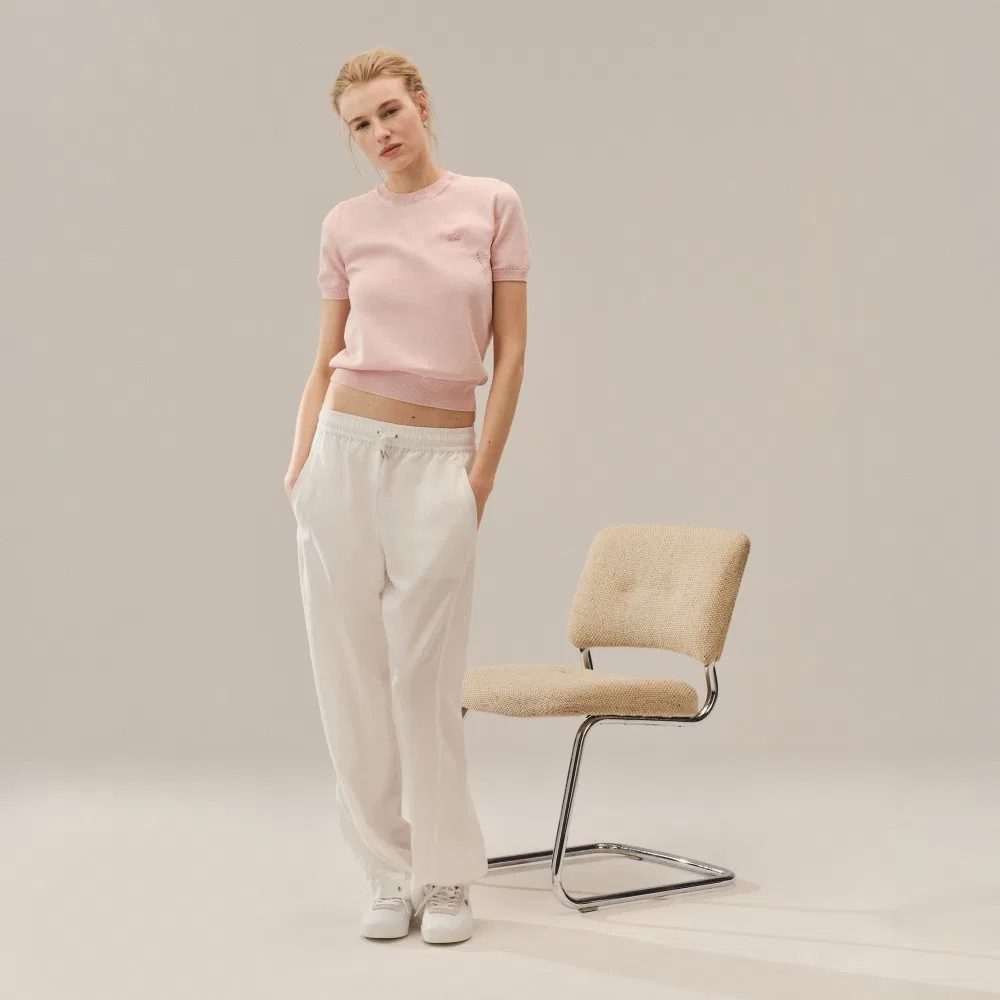 Свитер Lacoste женский с коротким рукавом, хлопковый, светло-розовый