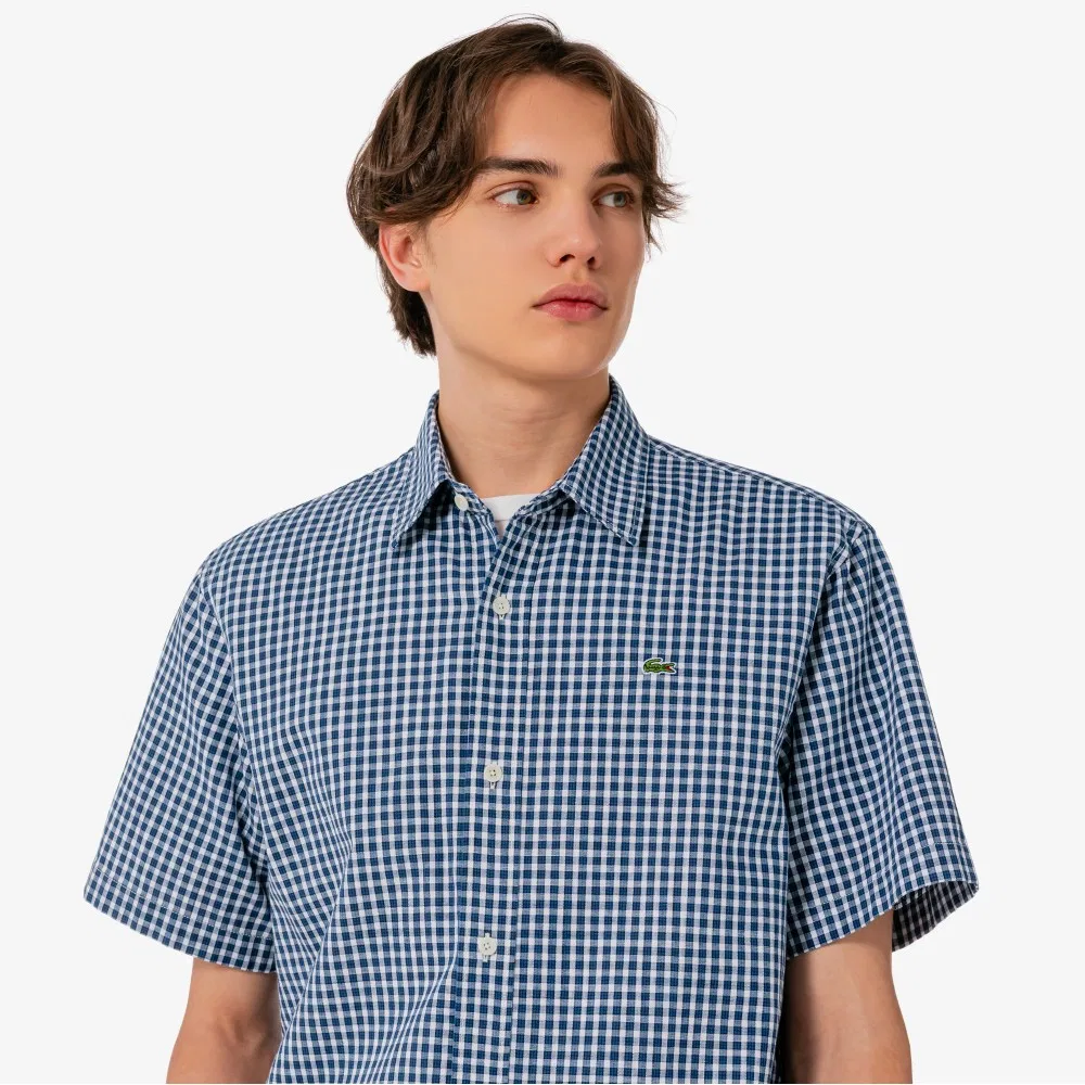 Мужская тёмно-синяя рубашка из шамбре от Lacoste — фото 2