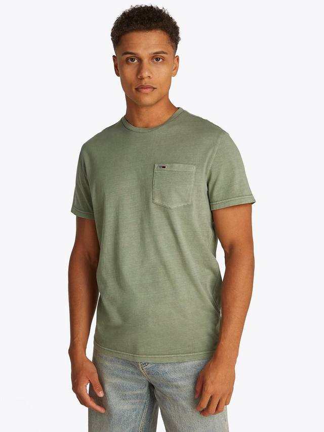 

Хлопчатобумажная облегающая выстиранная футболка Tommy Hilfiger, цвет Aruba Green