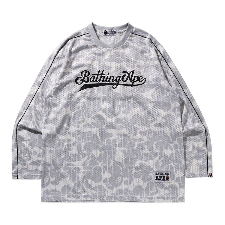 

Футболка BAPE Camo Stripe Baseball Logo Relaxed Fit Long-Sleeve Tee, Grey