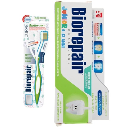 

Набор зубных щеток и зубной пасты Biorepair Oral Care Junior, 2,53 жидких унции, 75 мл — средняя мягкая кривая, случайный цвет, Vittleitaly