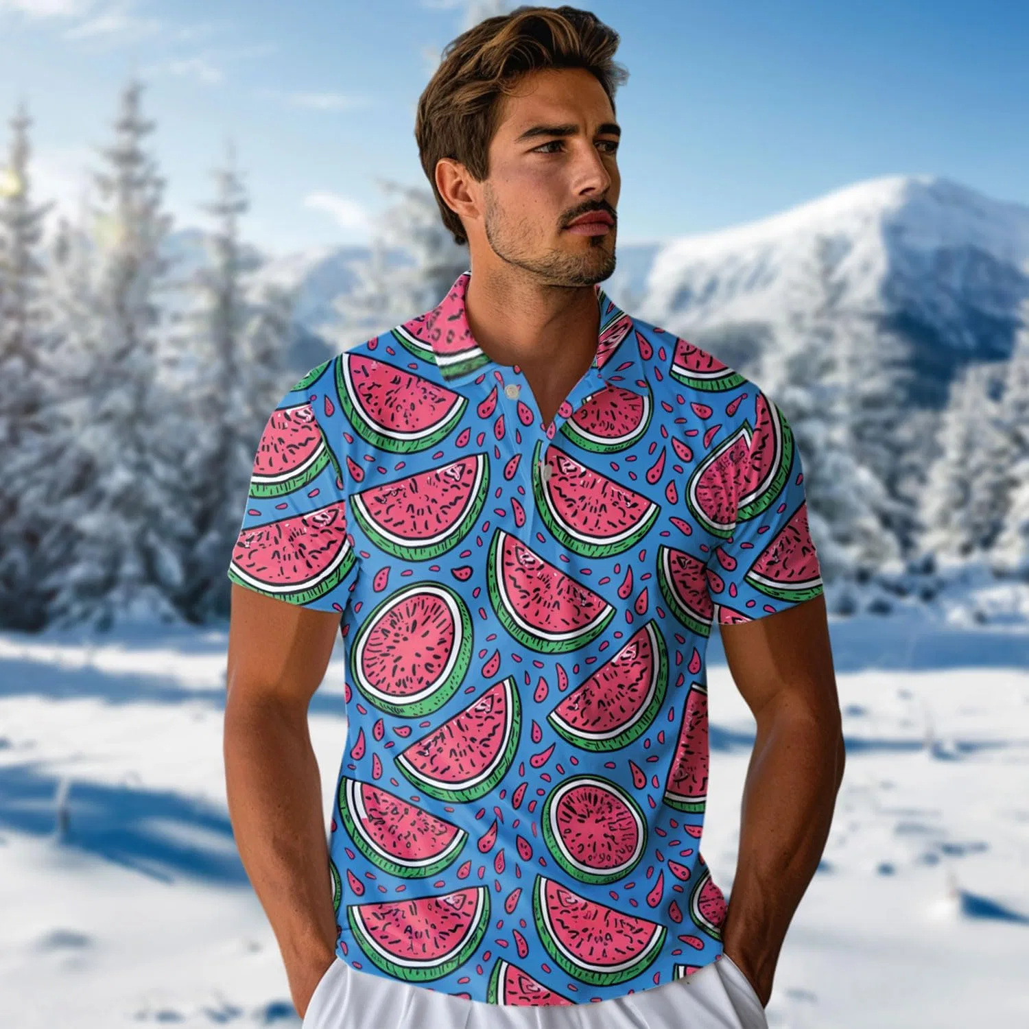 Футболка поло с принтом арбуза, Fruits Short Sleeve Regular Fit, серия 15, Melon_07 — фото 4
