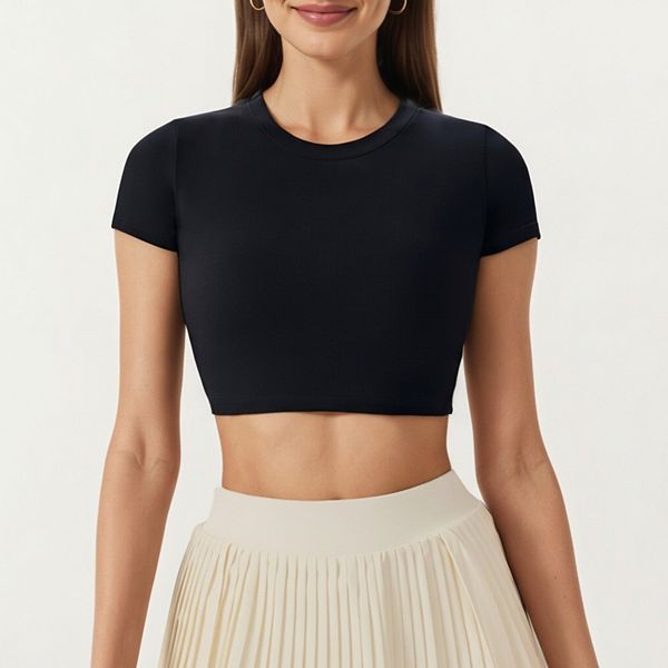 

Женский укороченный топ с короткими рукавами, открытой спиной и эластичной посадкой Anna-Kaci, Black