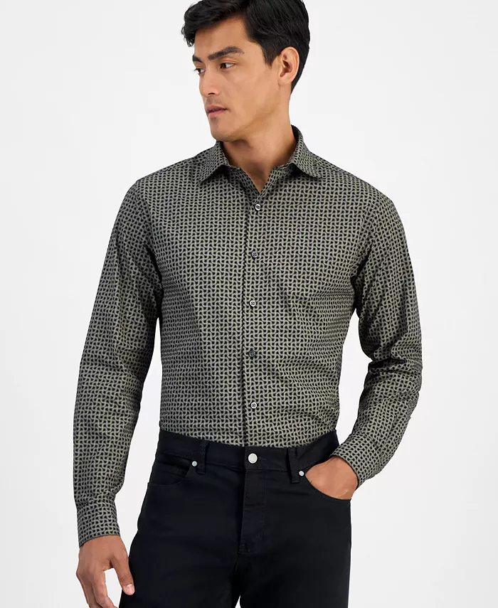 

Мужская приталенная рубашка с геометрическим принтом Alfani, черный