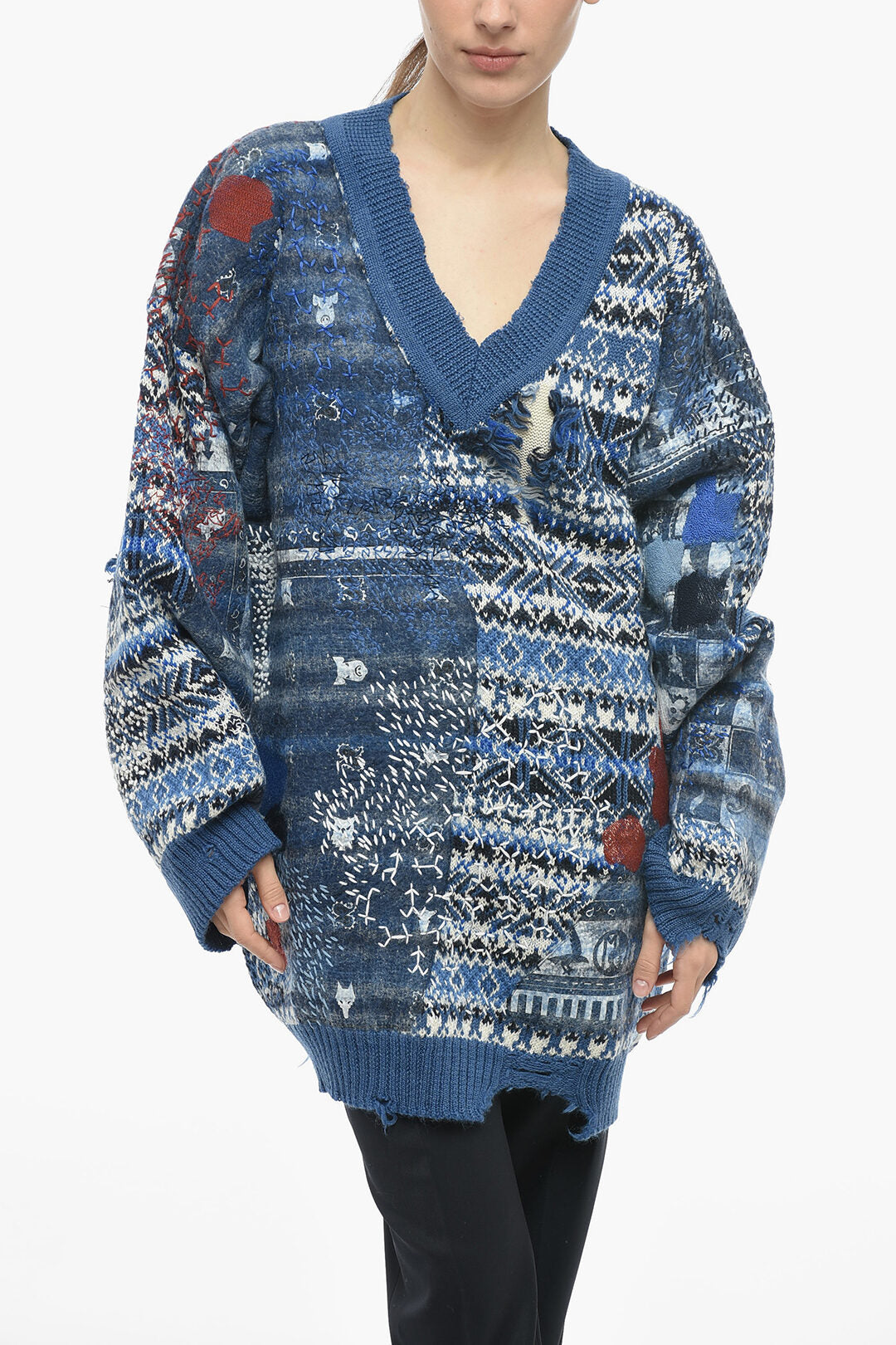 

Пуловер из шерстяной смеси Maison Margiela MM0 с V-образным вырезом, синий