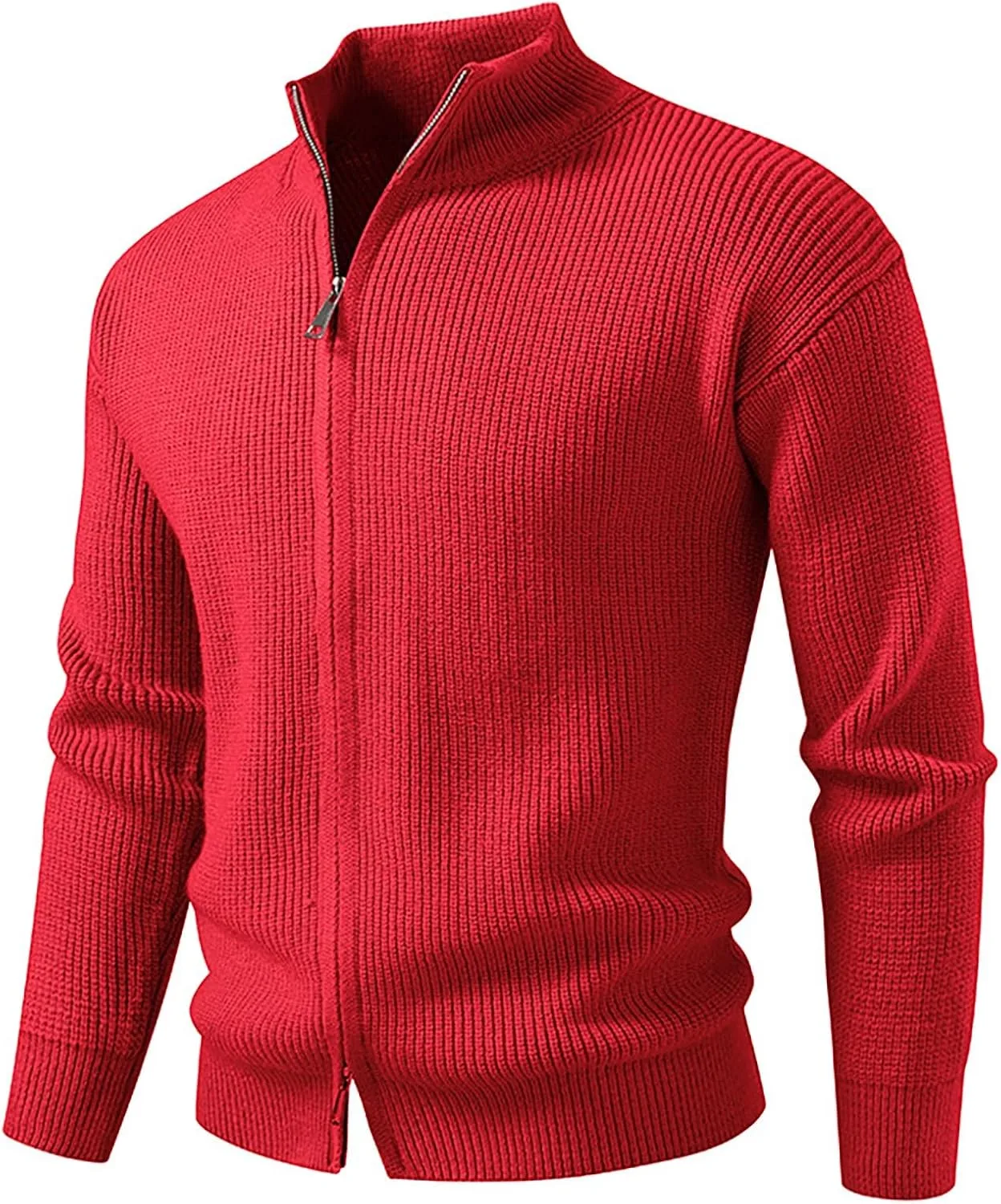 

Мужской кардиган из трикотажа с фактурной вязкой, Slim Fit, длинный рукав, стойка, молния, однотонный, для осеннего похода, Plus Size