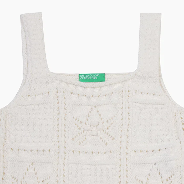 Детский вязаный топ без рукавов Benetton Kids, айвори — фото 3