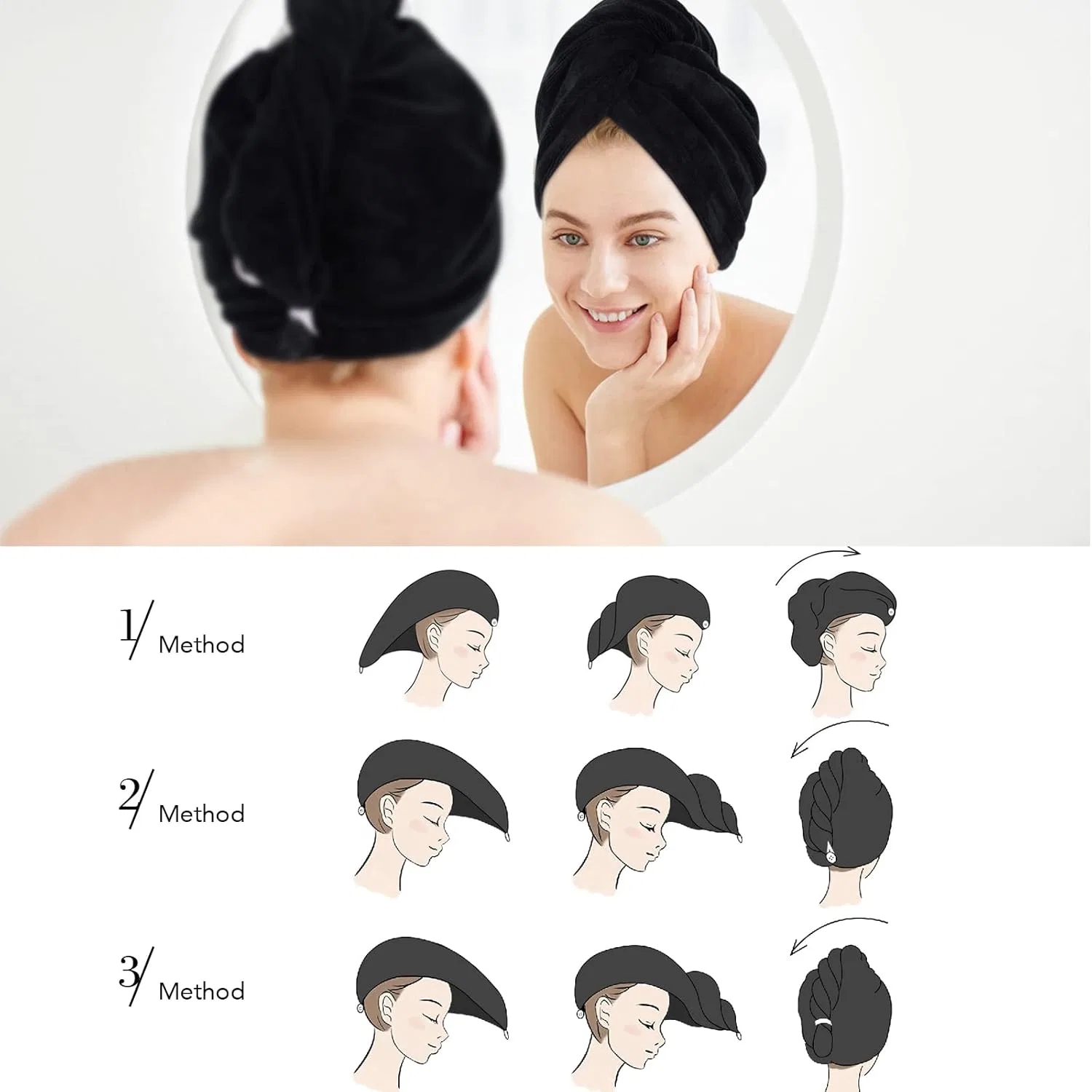 Набор из 3 полотенец для волос SINLAND из микрофибры Sinland, Black — фото 4