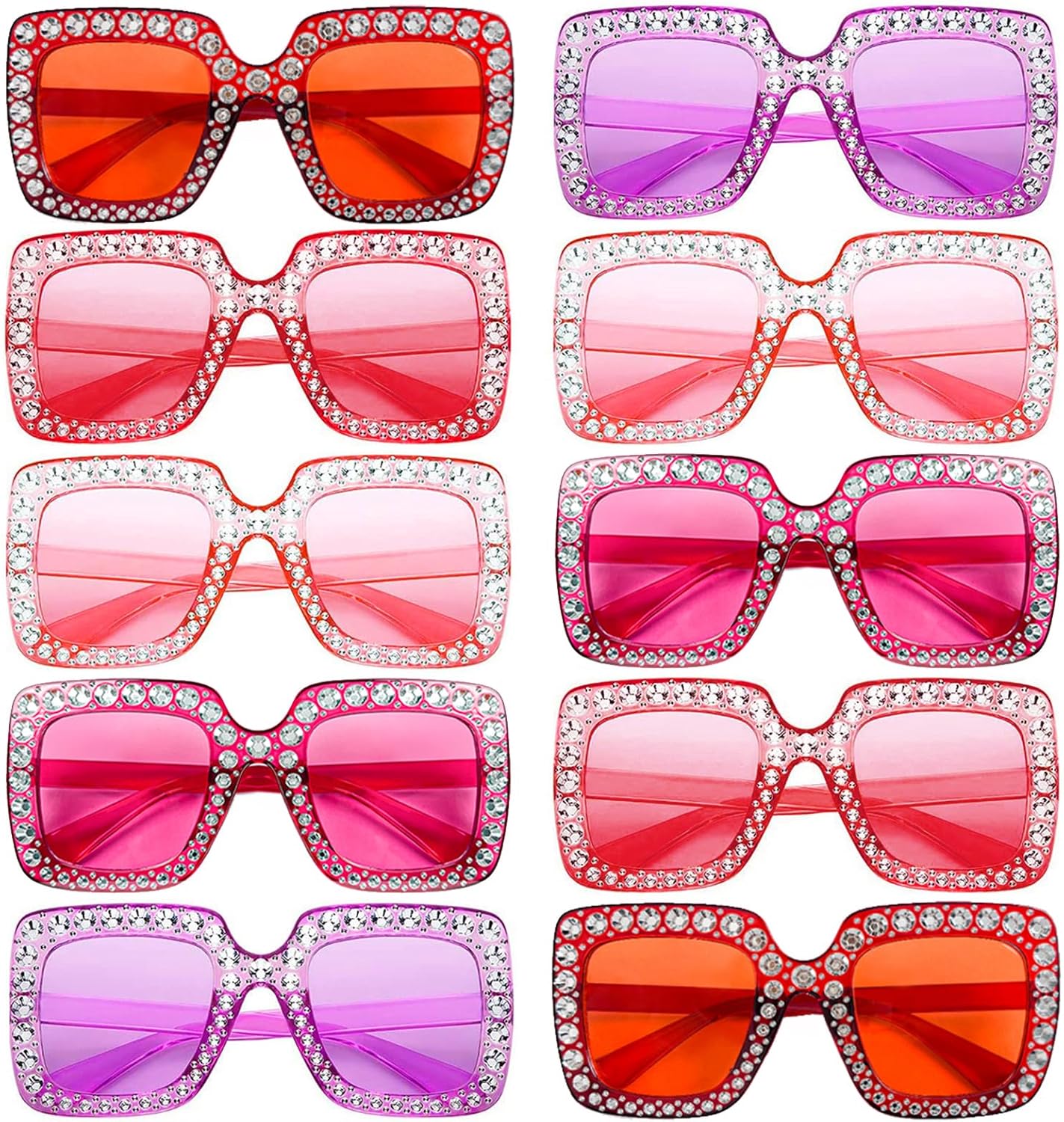 

Солнцезащитные очки Matcheck 10/20 Pack для женщин, сверкающие кристаллами, большие квадратные, с блестками, в стиле диско, модные аксессуары 70-х, 10 Pink Ombre Color