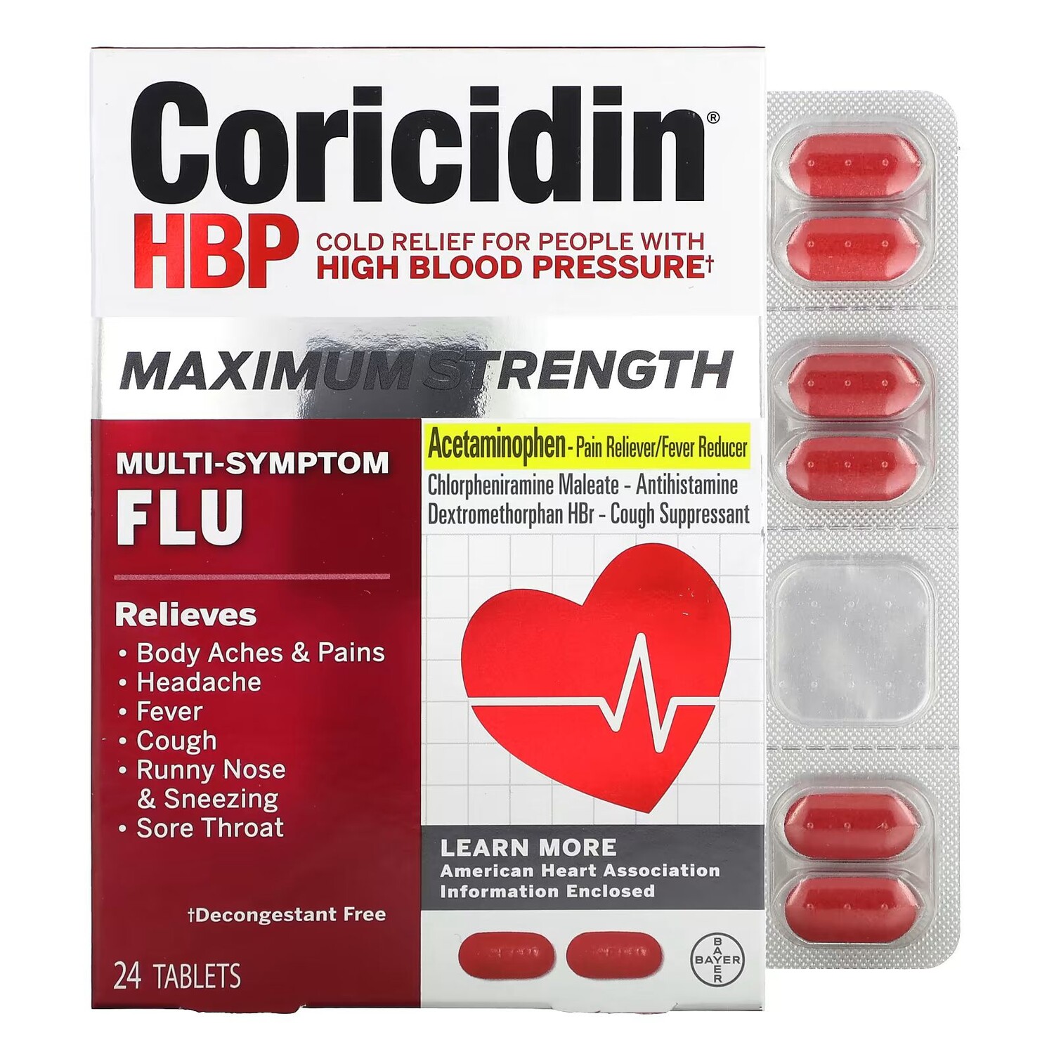 

Мультисимптомный грипп, максимальная сила, 24 таблетки Coricidin Hbp