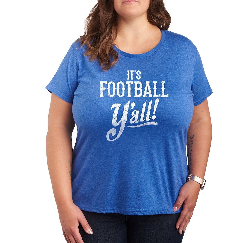 

Футболка больших размеров с рисунком It's Football Y'all Licensed Character, цвет Heather Royal Blue