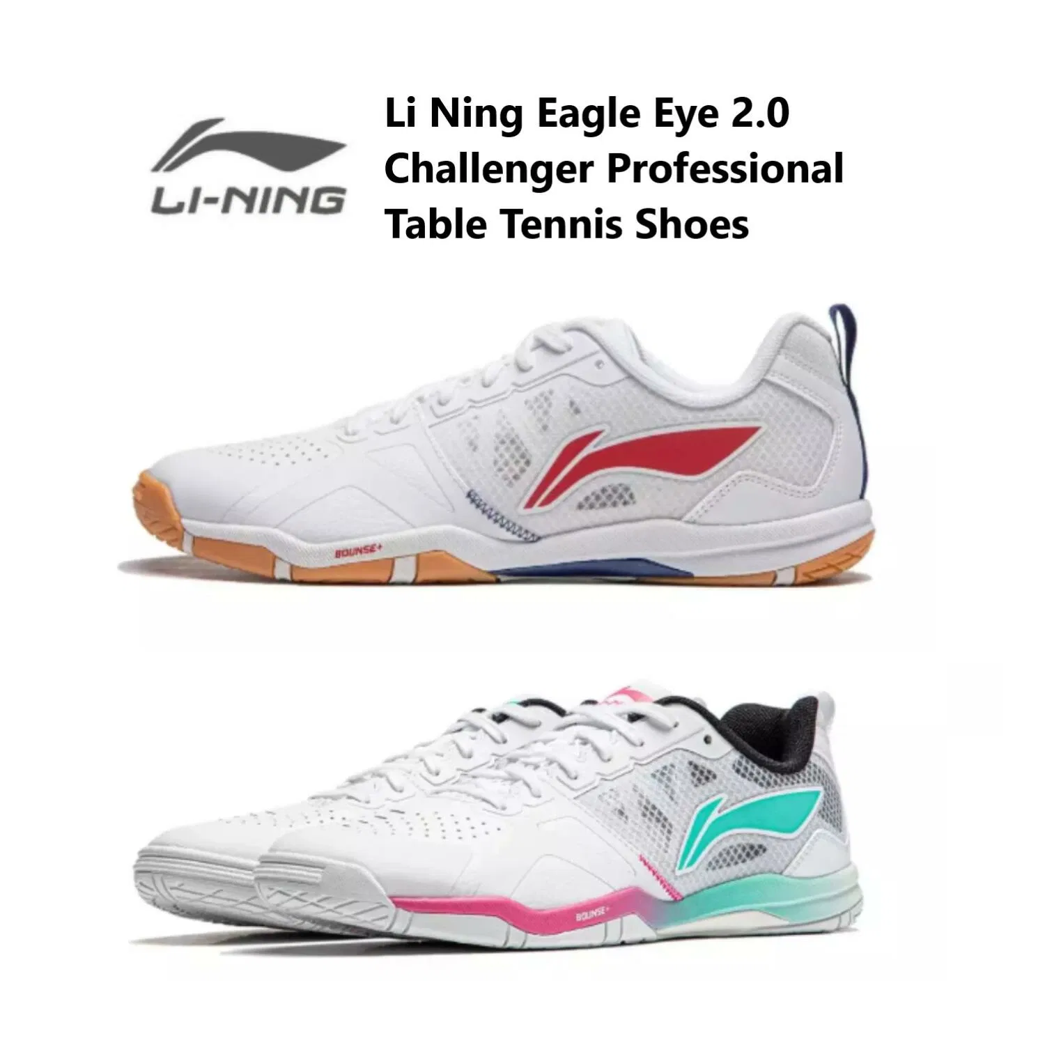 Кроссовки для настольного тенниса «Eagle Eye 2.0 Challenger» от Li-Ning, White/Green/Pink