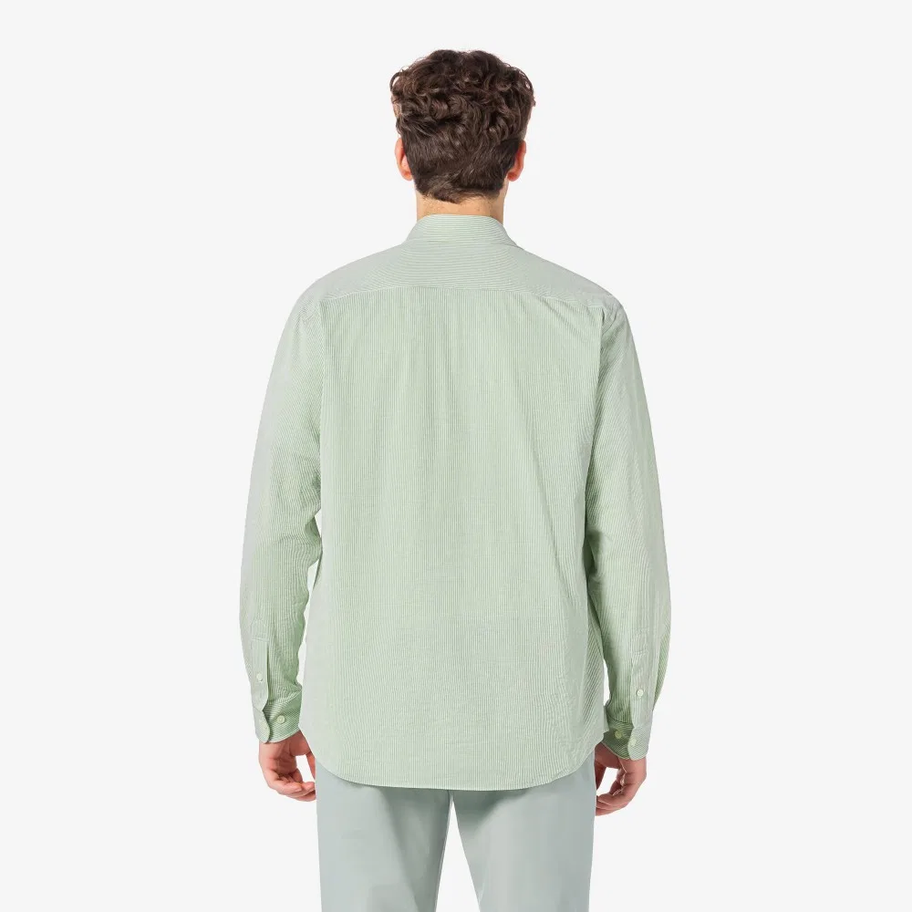 Мужская трикотажная рубашка в полоску, зелёная, от Lacoste — фото 3