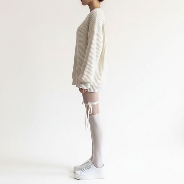 

2 пары женских полупрозрачных чулок до колена с бантом из атласной ленты и фигурным краем Anna-Kaci