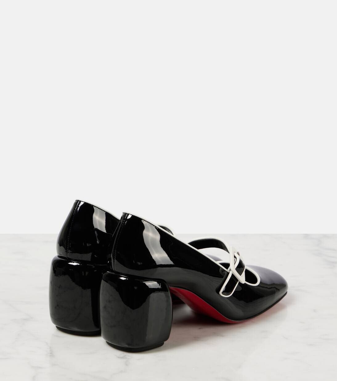 Туфли-лодочки Мэри Джейн из лакированной кожи Minny Babe 70 Christian Louboutin, цвет black/bianco/lin bk — фото 2