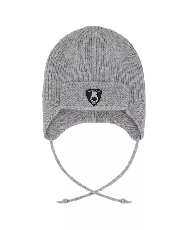 

Вязаная шапочка унисекс с подкладкой, ушками и завязками - для малышей Deux Par Deux, серый