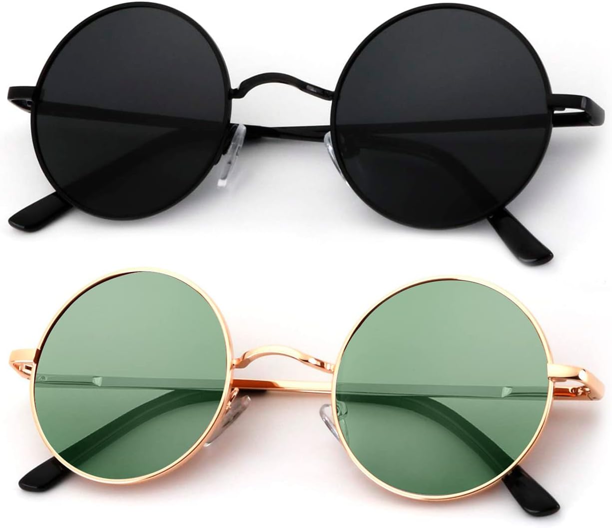 

Круглые поляризованные солнцезащитные очки KALIYADI для мужчин и женщин в стиле ретро с металлическим ремешком и эффектом хиппи, защита от УФ-излучения, B26-black + Golden Frame Clear Green Lens
