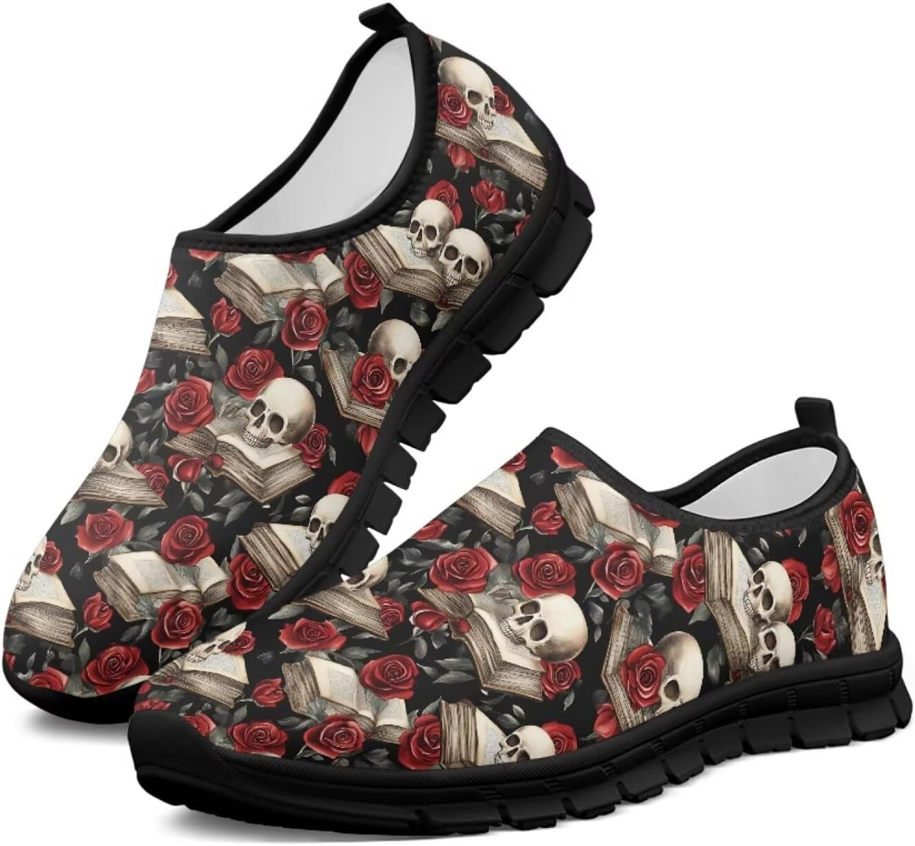 

Мужские слипоны Howilath, повседневные кроссовки для бега, противоскользящие лоферы, обувь без шнурков для путешествий и тренировок, Skull Rose