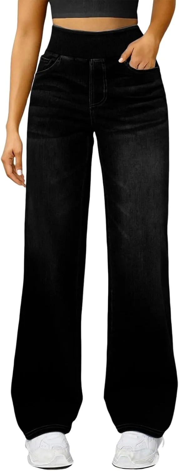 

Прямые джинсы для женщин 2025 с высокой посадкой и широкими штанинами