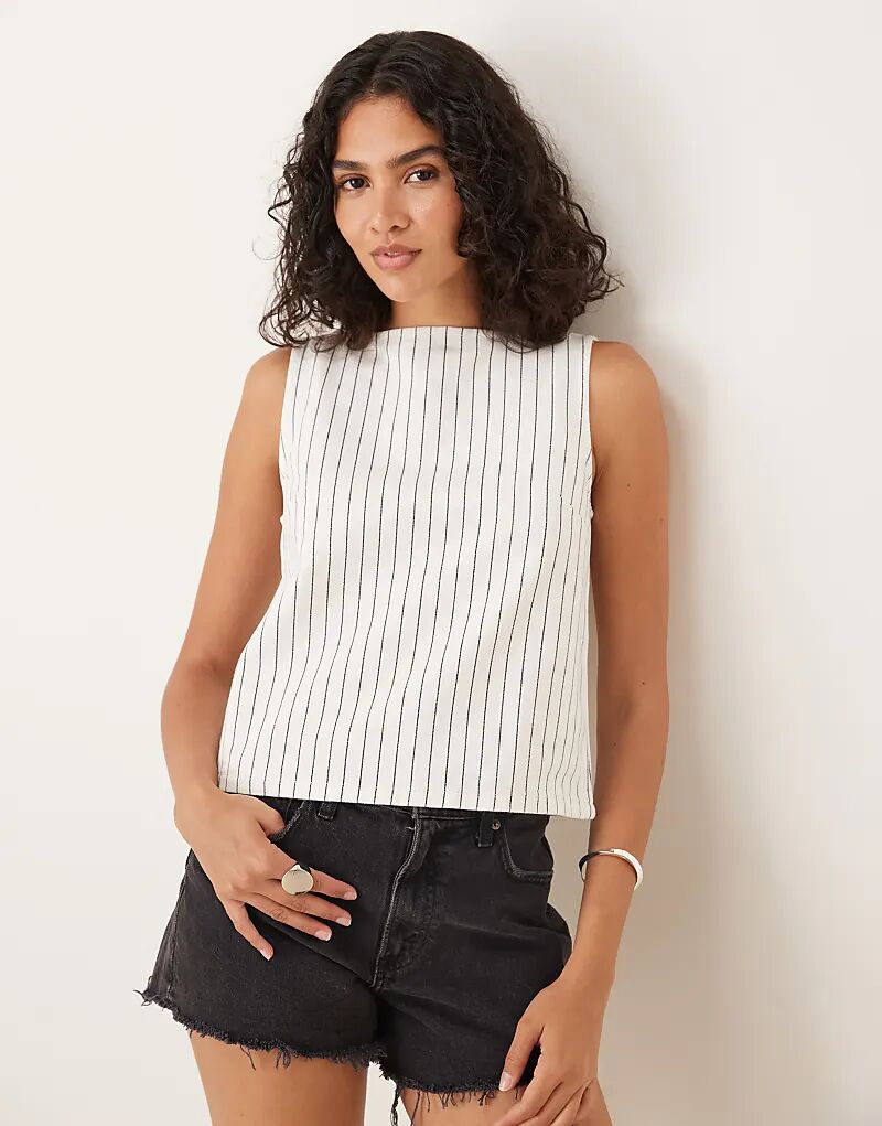 

Джинсовая майка ASOS DESIGN с косым вырезом и полосками цвета экрю