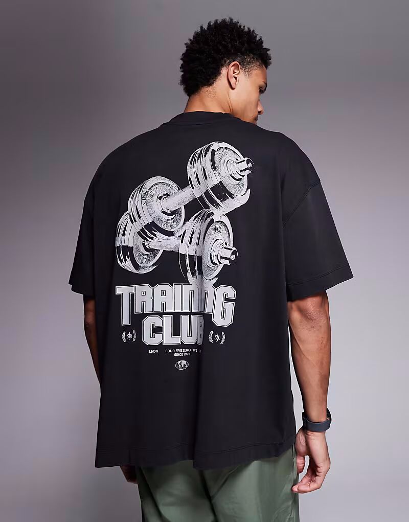 

Футболка свободного кроя с принтом на спине из плотного хлопка с быстросохнущей отделкой, черного цвета с потертостями 4505