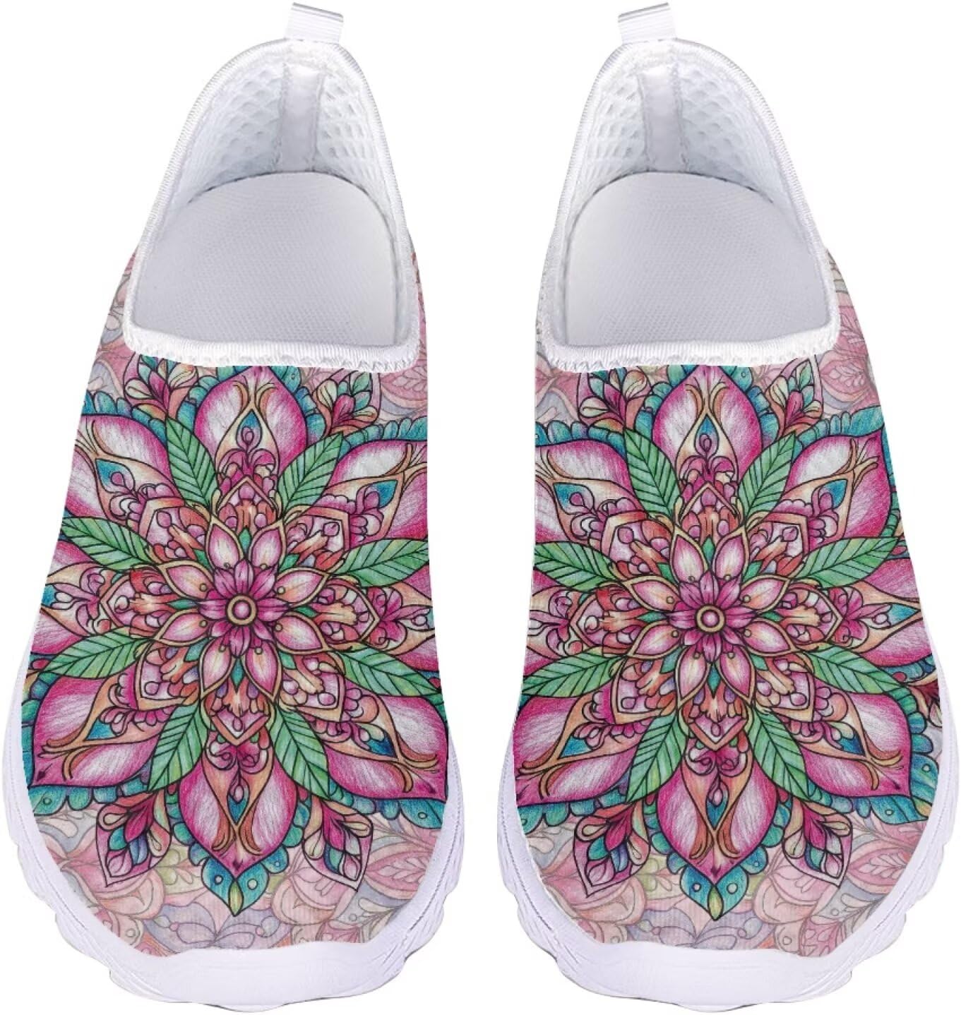 

Кроссовки Jeiento Slip On для женщин и мужчин с широким носком, легкие спортивные кроссовки из сетки, женские мягкие слипоны, Bohemian Mandala Flower