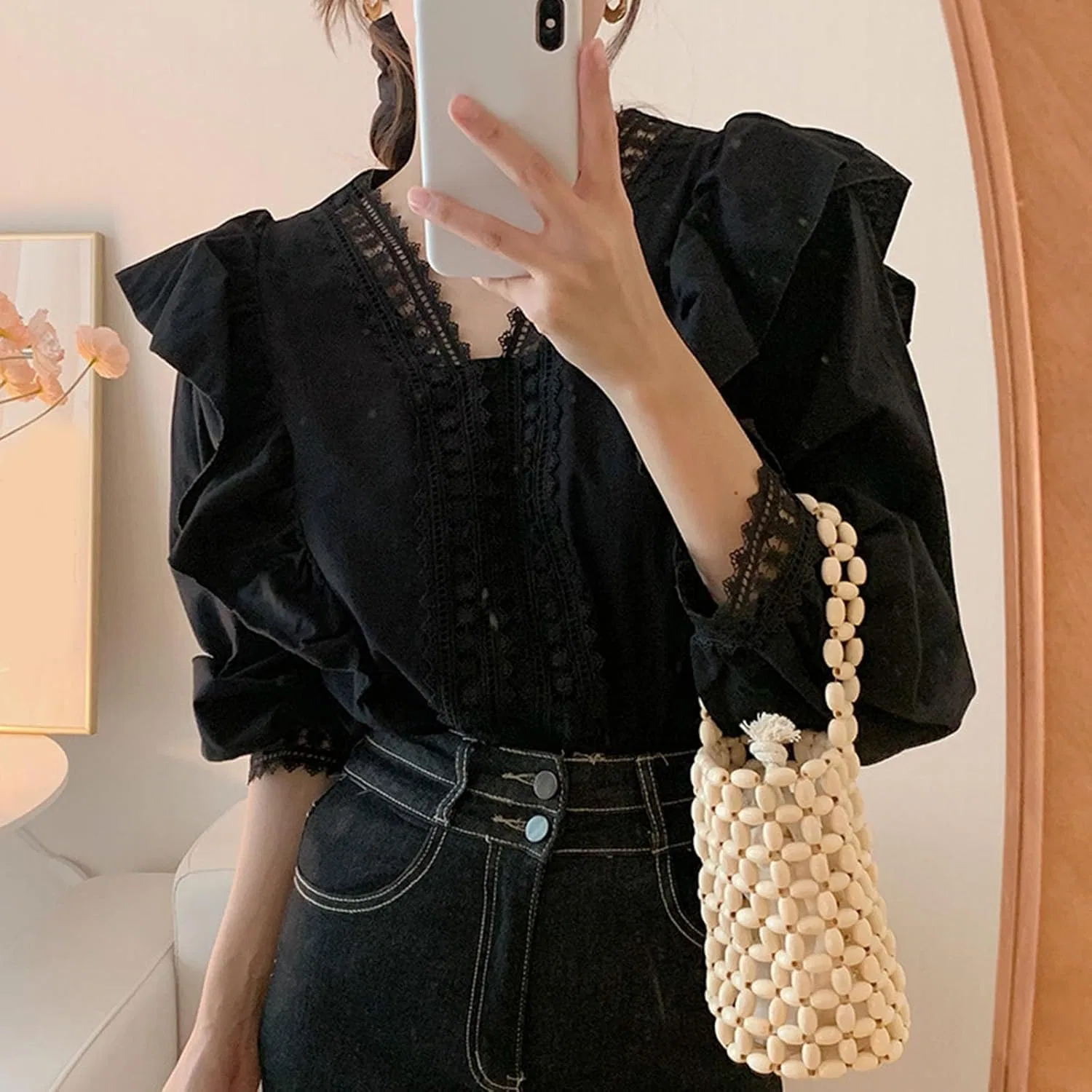 Блуза женская с кружевом Graduation Blouse 3l, черный — фото 2