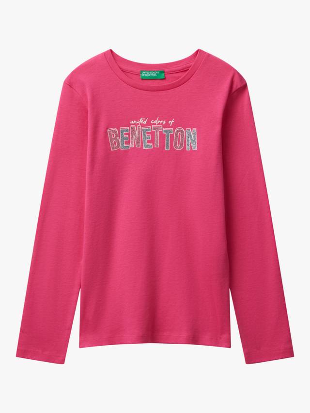 

Детская хлопковая футболка с длинным рукавом и блестящим логотипом Benetton, Pink