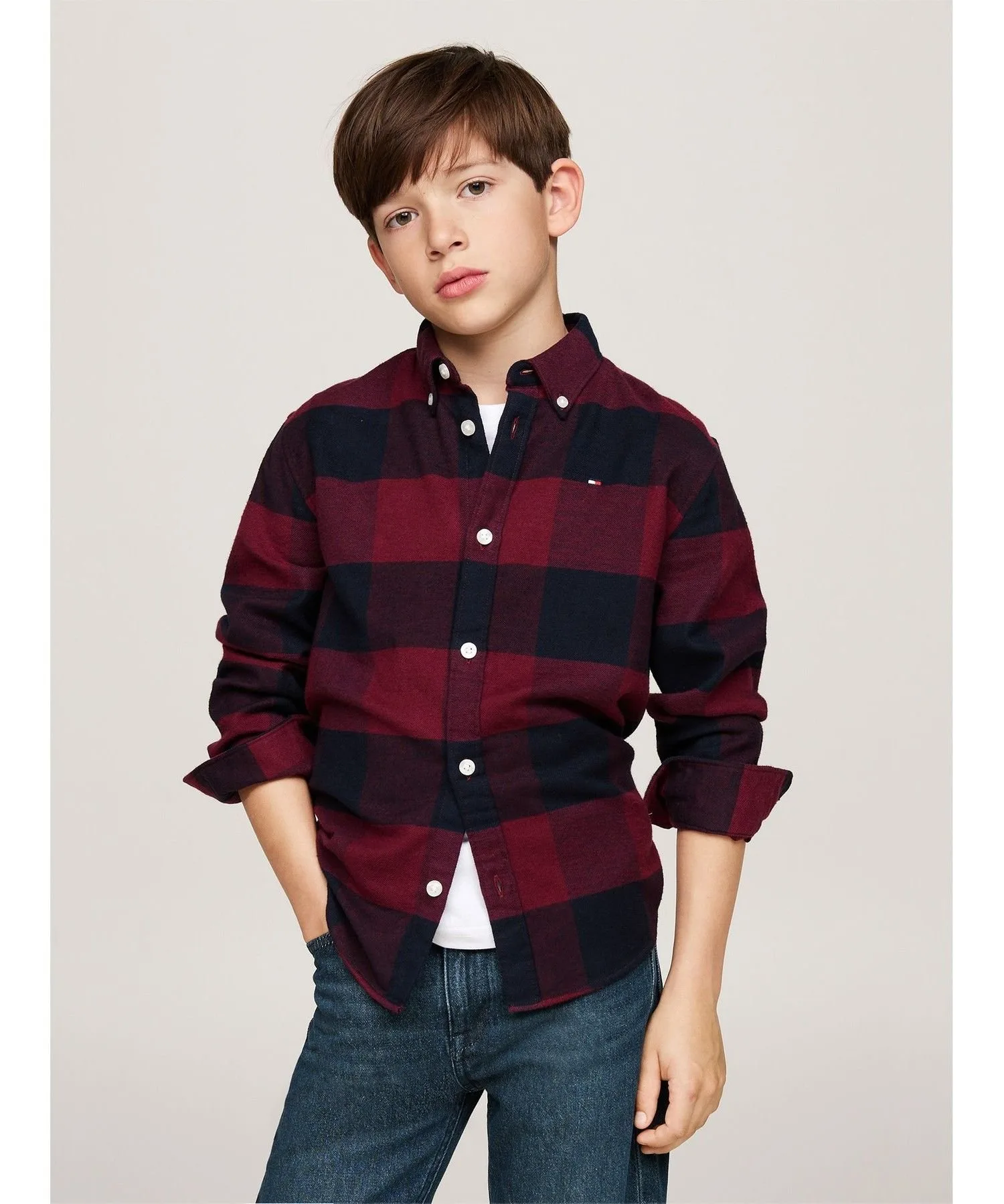 (K) Рубашка в клетку из фланели от TOMMY HILFIGER BOYS, Red