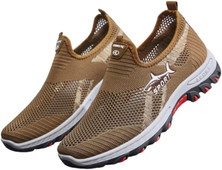 

Мужские дышащие кроссовки из сетки, Спортивные слипоны для весны/лета, Легкий повседневный спортивный стиль с резиновой подошвой и круглым носком Clolinde, хаки