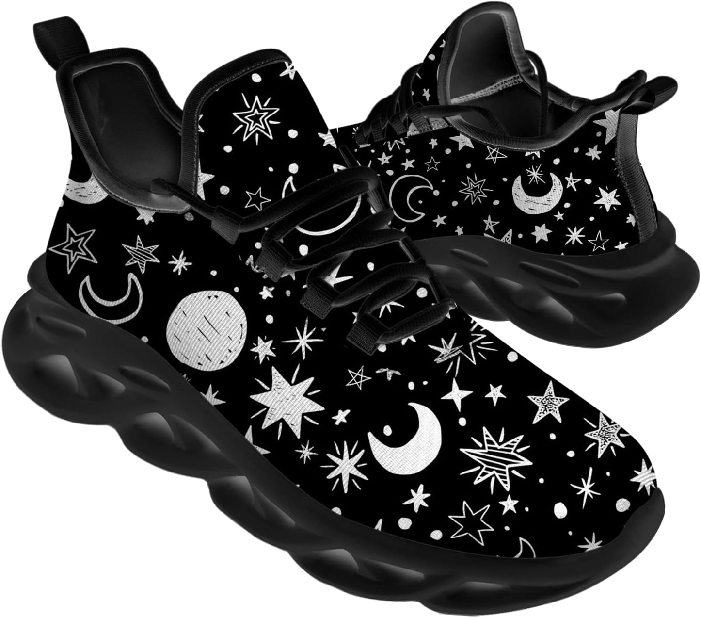 

Кроссовки Sun and Moon для мужчин и женщин, для бега по шоссе, прогулок, тенниса, космические кроссовки с изображением звезд, подарок для мальчика и девочки Ciadoon, черный