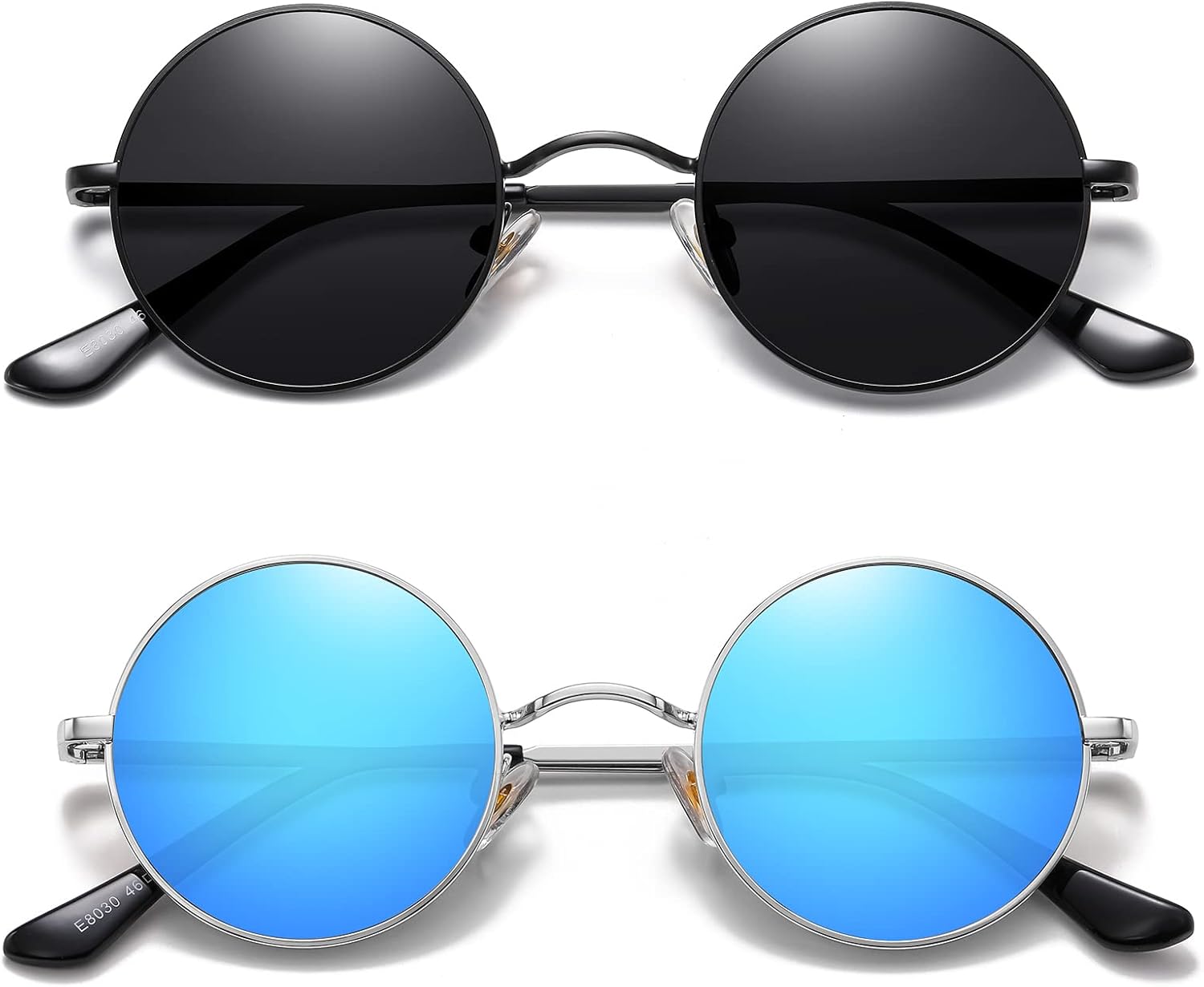 

Солнцезащитные очки MEETSUN маленькие круглые поляризованные для мужчин и женщин, металлические, в стиле ретро, ​​хиппи, круглые, для вождения, фестивалей, косплея, UV400, Black / Grey + Silver / Blue Mirrored