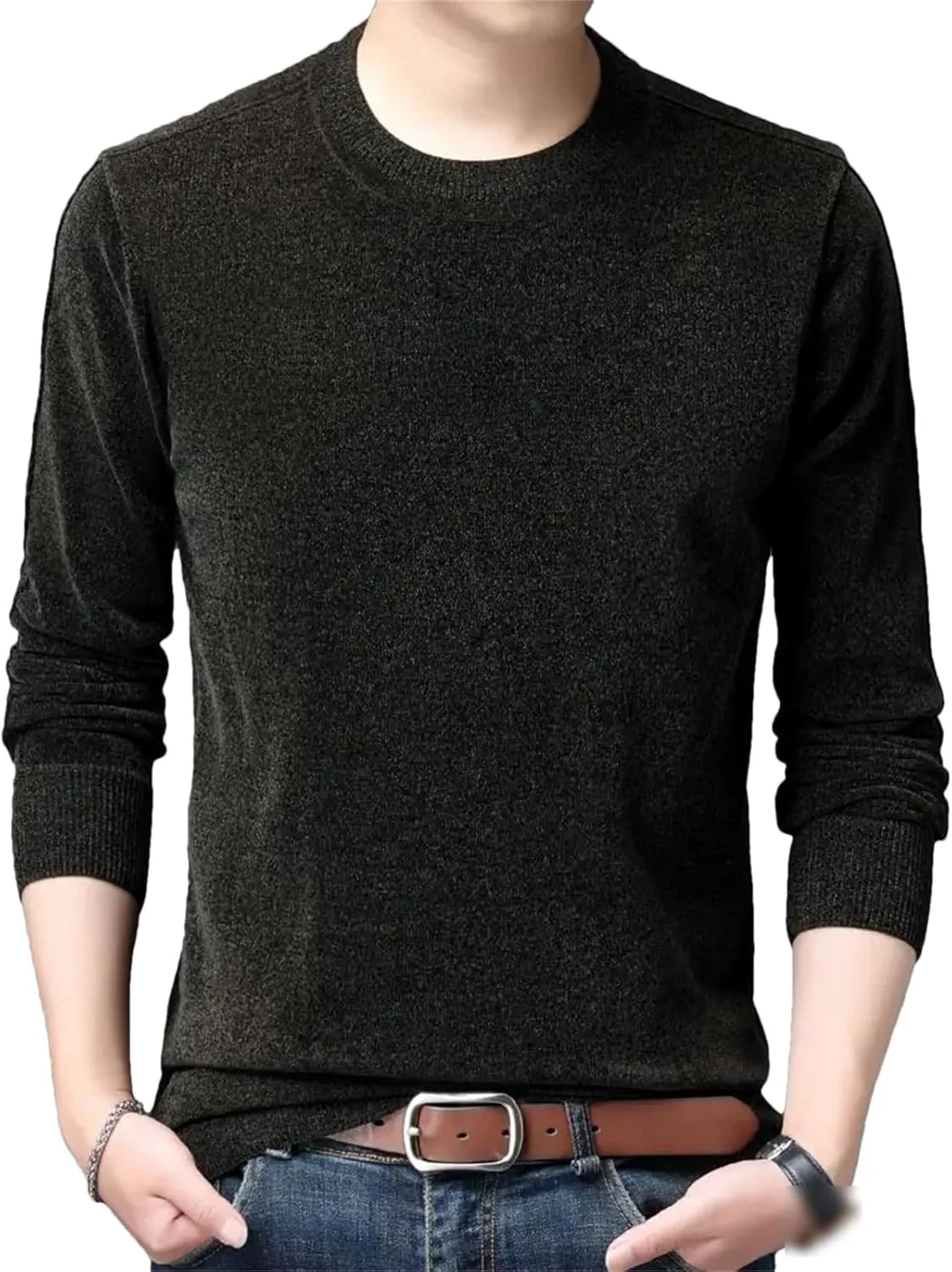 

Мужской вязаный свитер с круглым вырезом и длинными рукавами