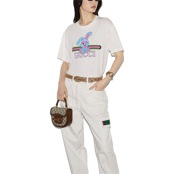 Футболка Gucci cotton jersey printed t-shirt 'off white', с принтом, белый — фото 3