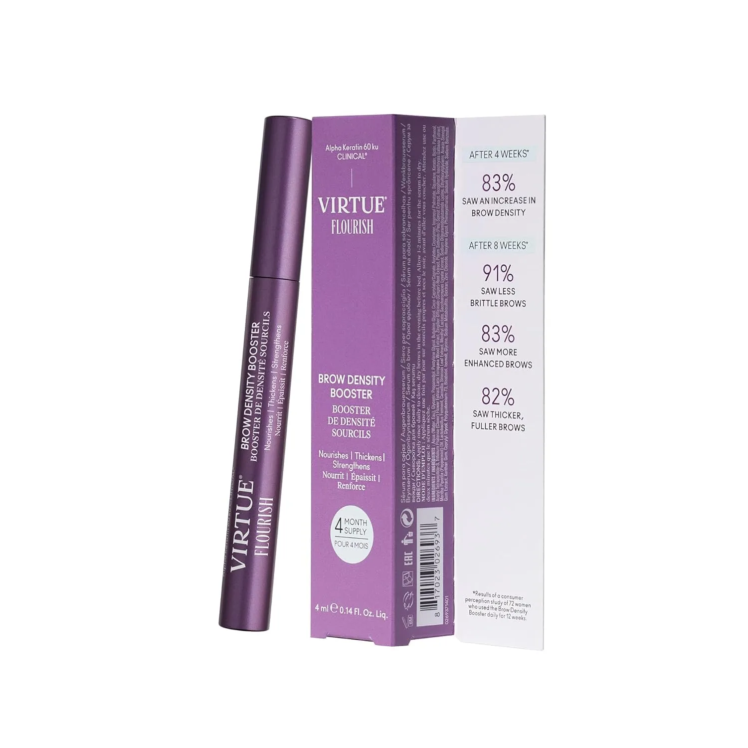 Средство для увеличения густоты бровей Virtue Flourish Brow Density Booster Treatment с кератином для более густых бровей