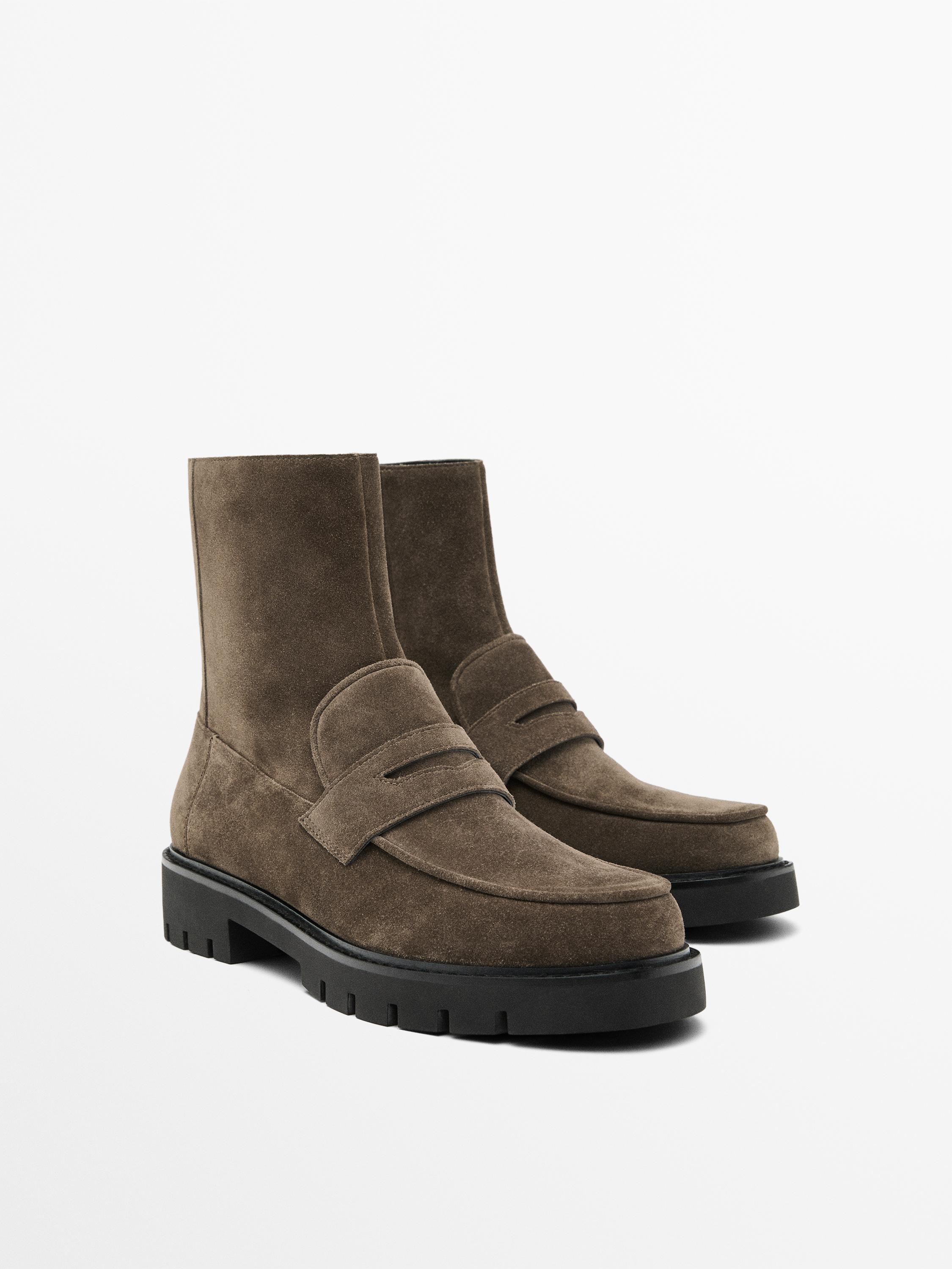 Ботинки на плоской подошве с рифленой подошвой Massimo Dutti, серо-коричневый — фото 2