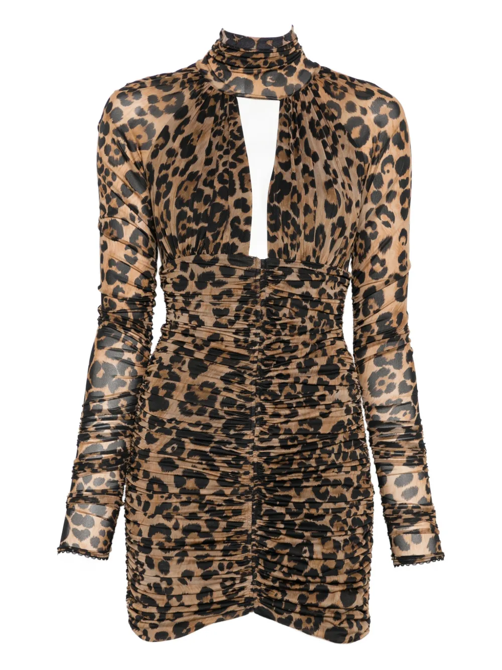 

Мини-платье с леопардовым принтом и сборками BLUMARINE, коричневый