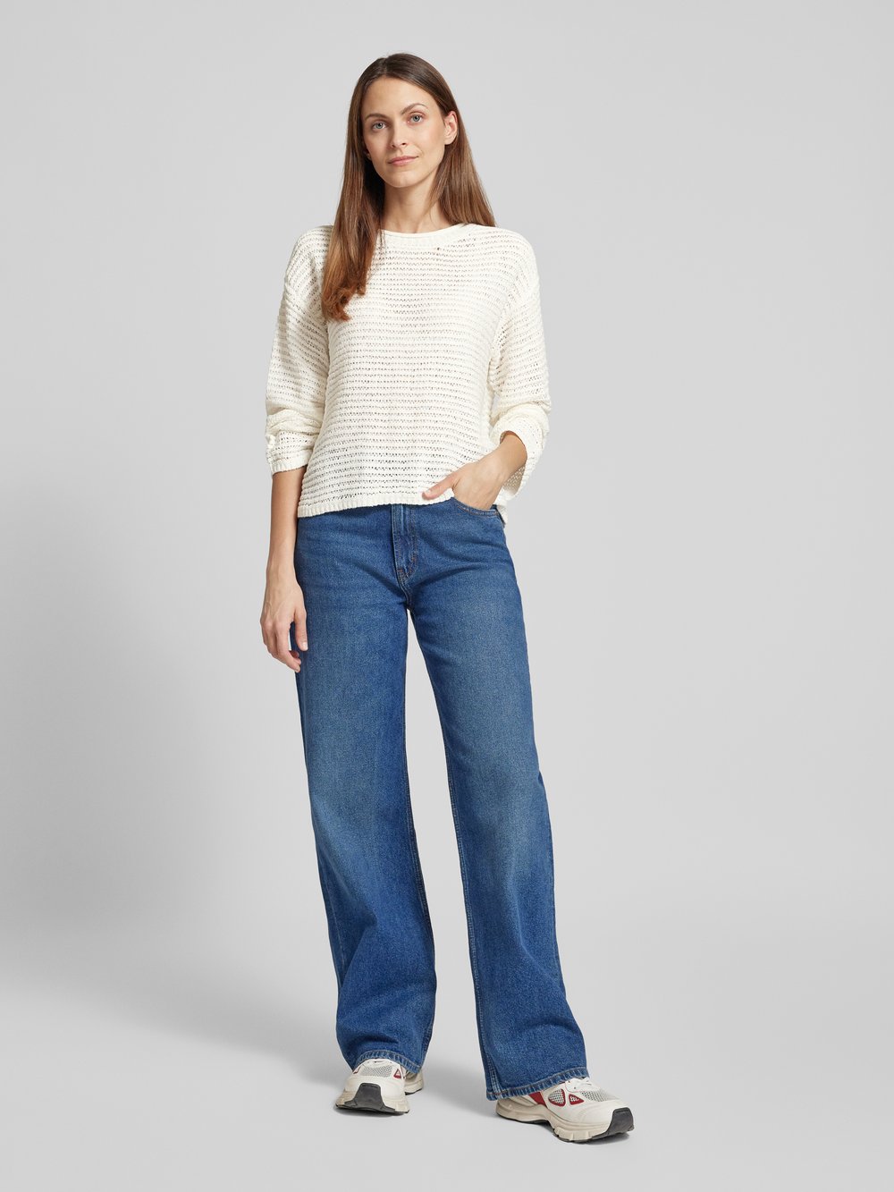 

Свитер прямого кроя с ажурным узором Tom Tailor Denim, кремовый