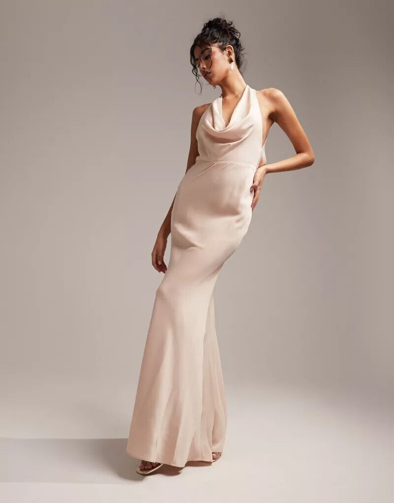 

Атласное платье макси с воротником-хомутом ASOS Bridesmaid