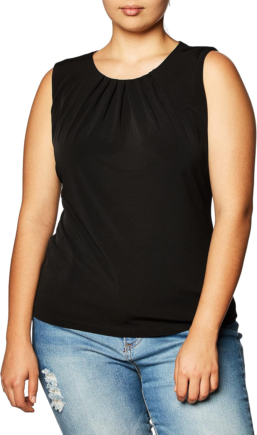 

Женская блузка без рукавов с плиссировкой и воротником Calvin Klein, Deep Black