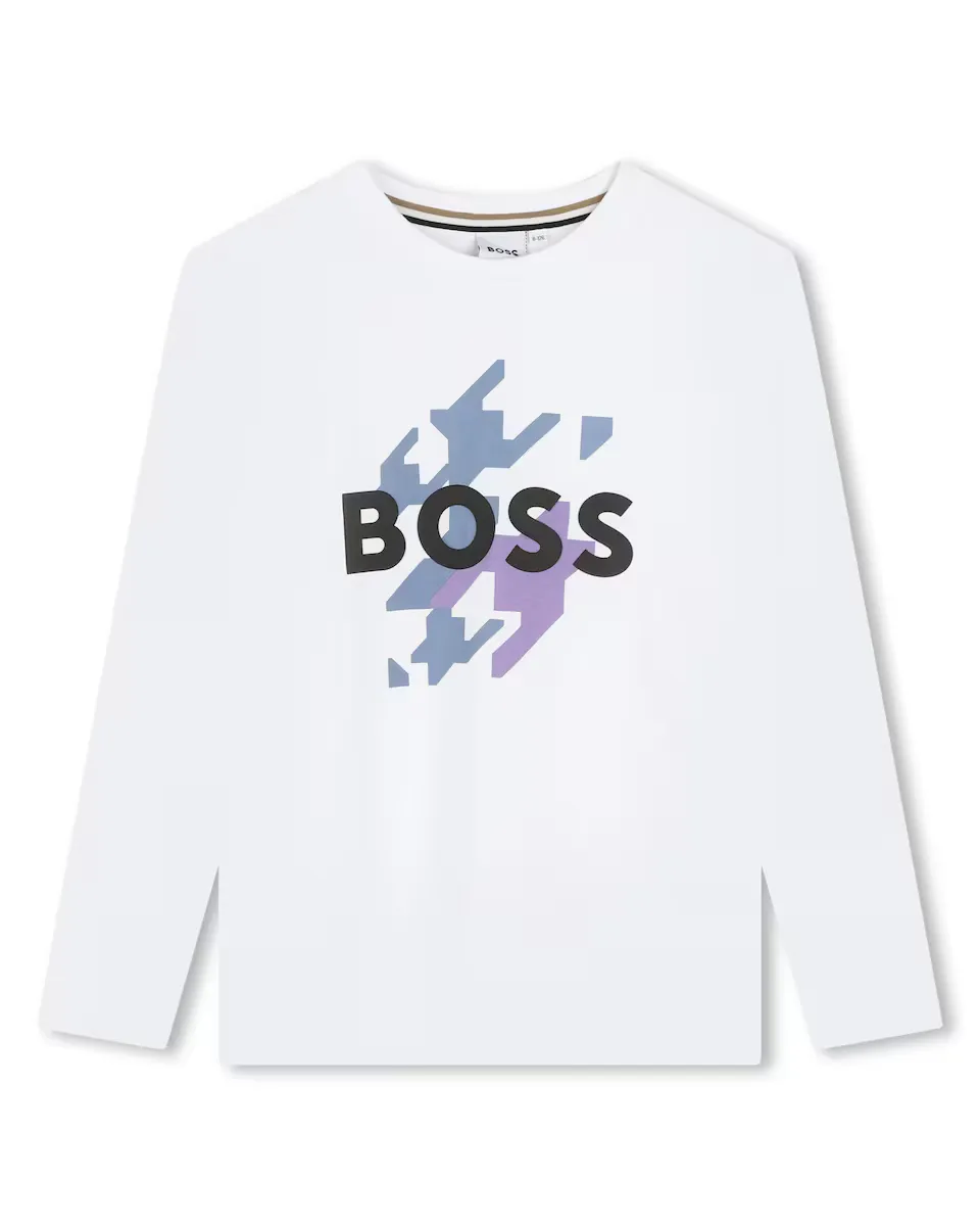 

Футболка для мальчика с длинными рукавами из 100% хлопка BOSS Kidswear, белый