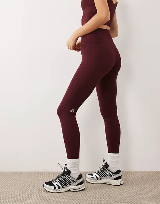 Бордовые и розовые леггинсы с перекрестным поясом adidas Performance Three Stripes Studios — фото 2