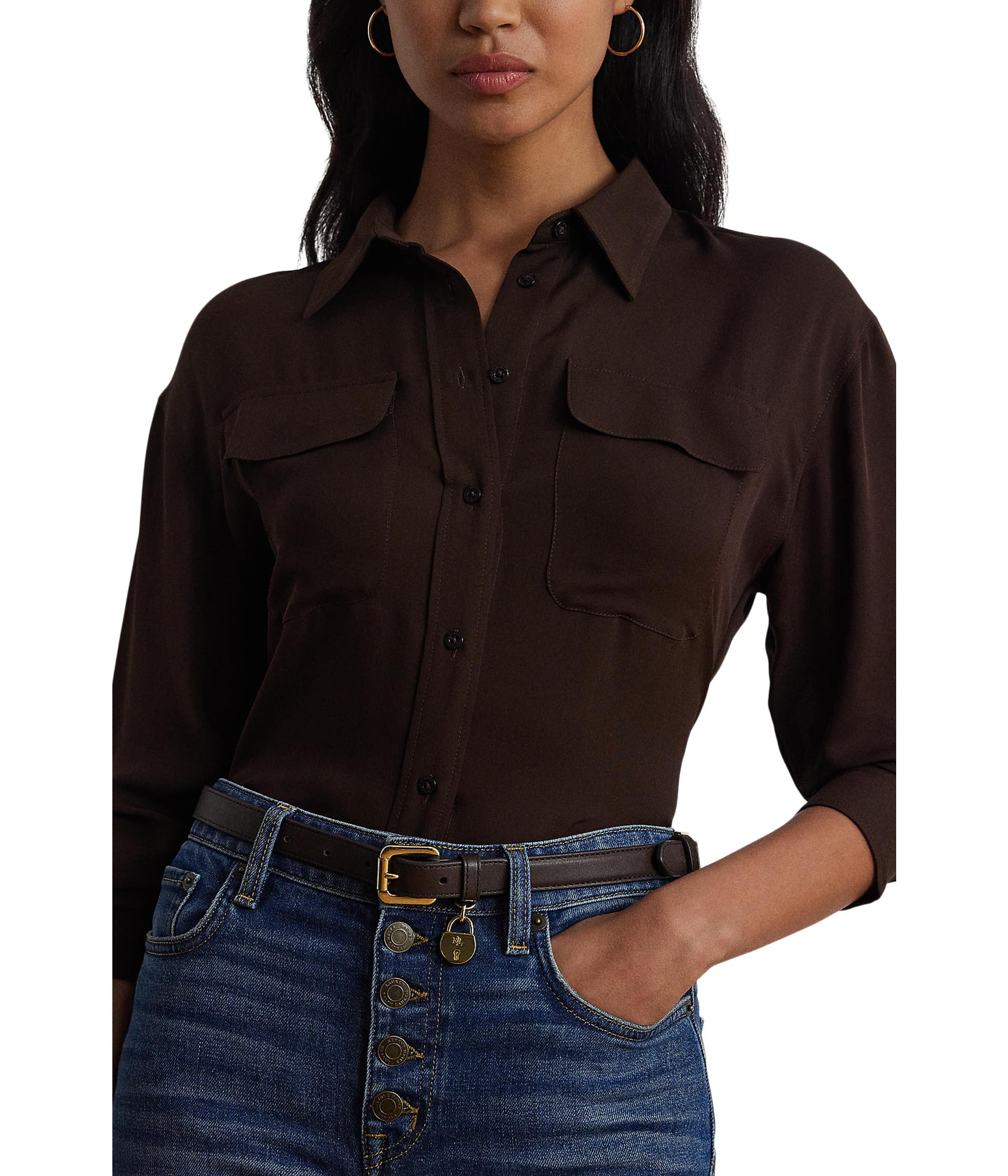 

Рубашка Lauren Ralph Lauren Crepe de Chine Shirt, цвет Circuit Brown