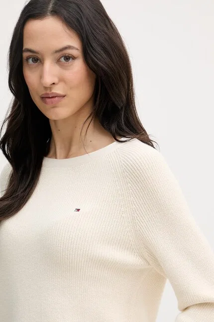 Свитер из 100% хлопка модель с круглым вырезом Tommy Hilfiger, бежевый — фото 4