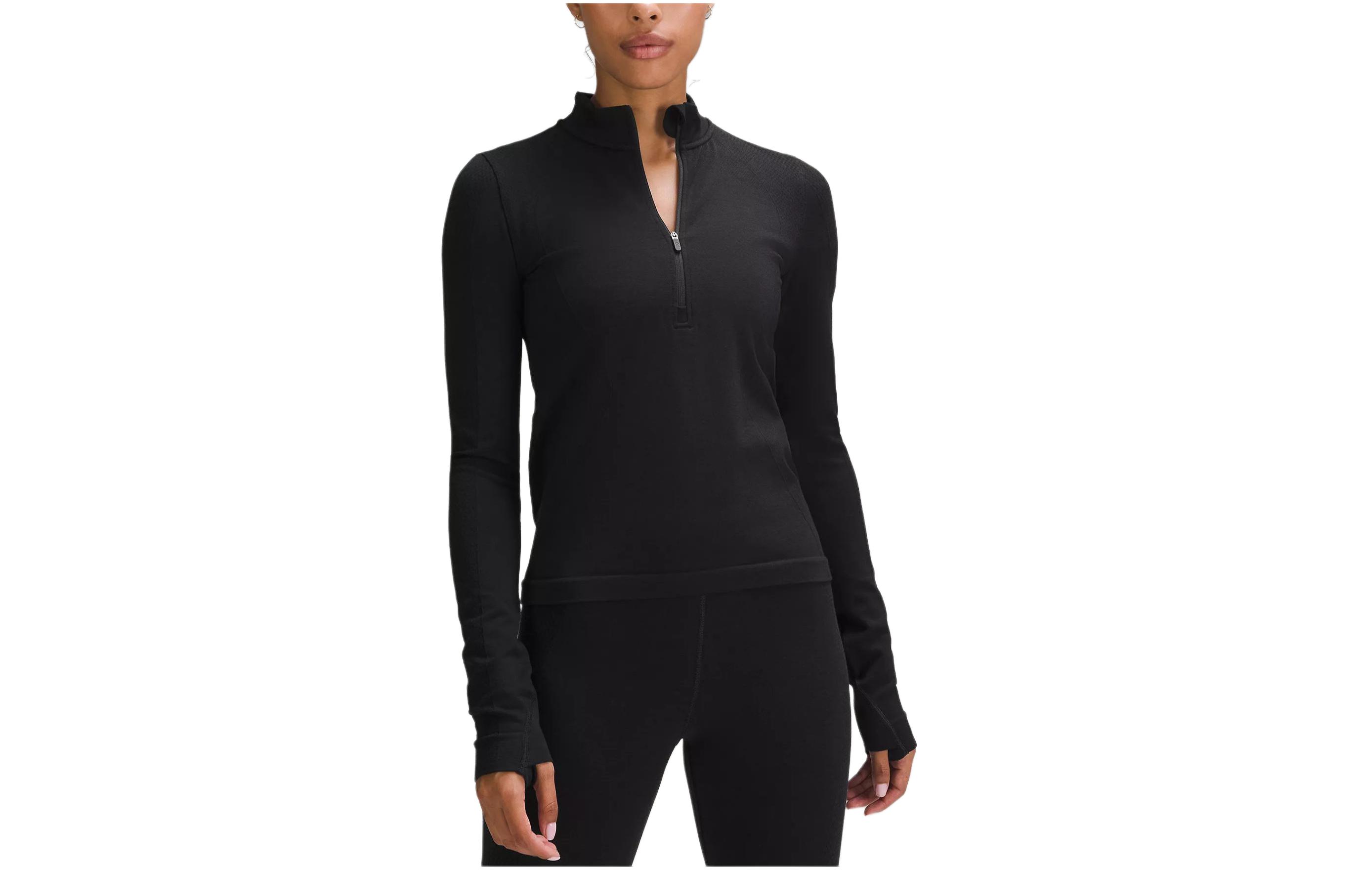 

Футболка-полузип из смесовой мериносовой шерсти для женщин Lululemon, черный